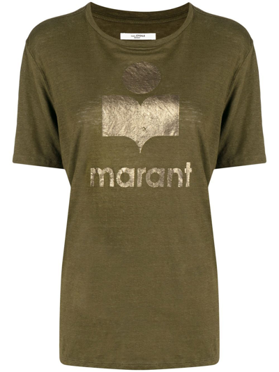 Isabel Marant Étoile Zewel Metallic-logo T-shirt In Brown