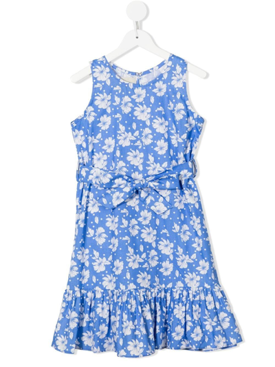 Little Bambah Kids' Floral-print Poplin Midi Dress In Blue