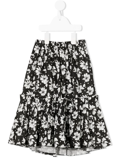 Little Bambah Kids' Floral-print Flared Midi Skirt In Black