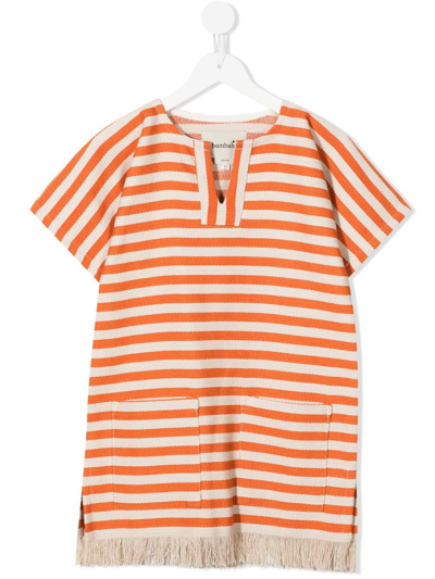 Little Bambah Kids' Striped Tassel-trim Dress In Orange
