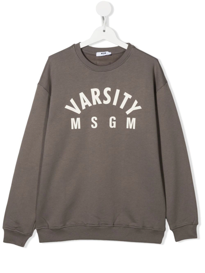 Msgm Kids' Logo-print Cotton Sweatshirt In Grau