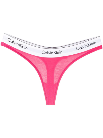 Calvin Klein Underwear Logo-waistband Thong In Pink