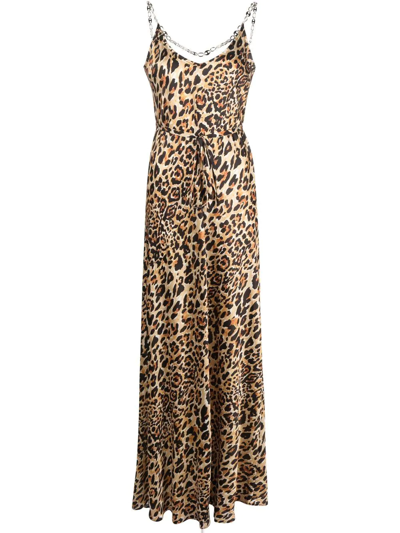 Paco Rabanne Embellished Leopard-print Satin Maxi Dress In Multi-colored