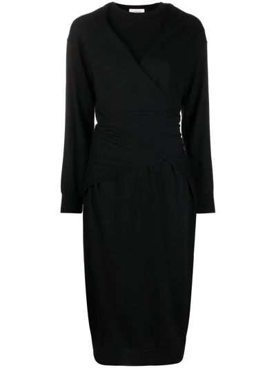 Lemaire Wrap-detail Layered Midi Dress In Bk999 Black