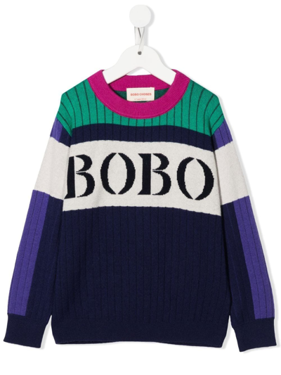 Bobo Choses Multicolor Sweater For Girl With Logo In Blue