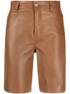 Frame High Waist Leather Bermuda Shorts In Brown