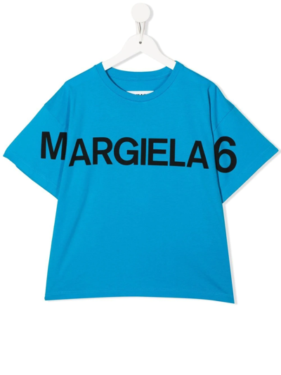 Mm6 Maison Margiela Kids' Logo-print T-shirt In Blue