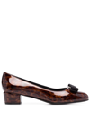 Ferragamo Vara Patent Leather Pumps In Brown