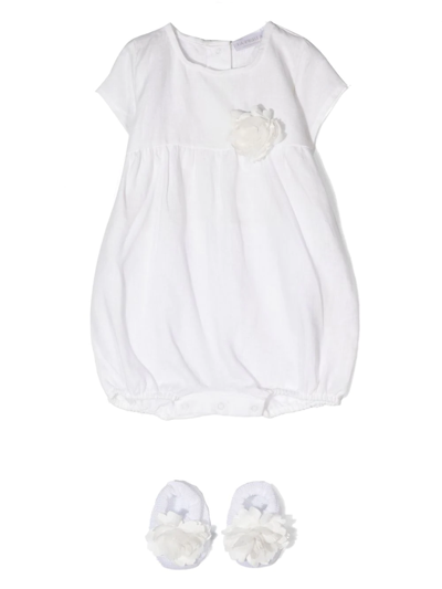 La Perla Babies' Floral-appliqué Short-sleeved Dress In White