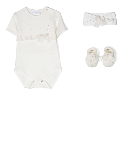 La Perla Babies' Ruffled-detail Short-sleeved Romper In White