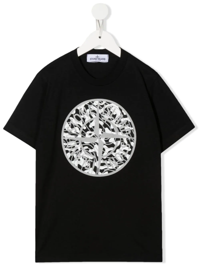 Stone Island Junior Kids' Logo-print Cotton T-shirt In Black