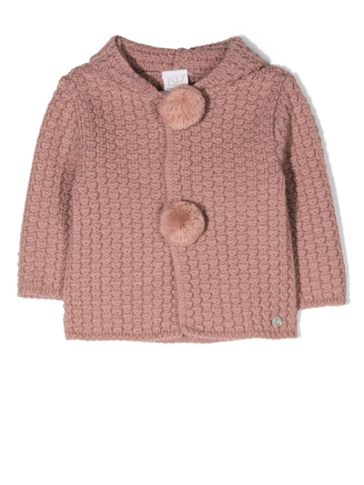 Paz Rodriguez Babies' Hooded Pompom Cardigan In Pink