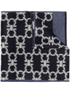 Ferragamo Blue And Grey Gancini Monogram Scarf In Blue