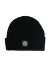 Stone Island Compass Logo Patch Beanie Hat In Black