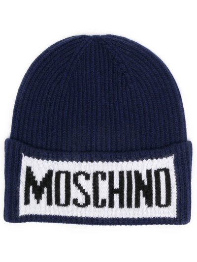 Moschino Logo-intarsia Ribbed Beanie In Black