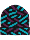 Versace Greca Signature Wool Blend Beanie Hat In Blue