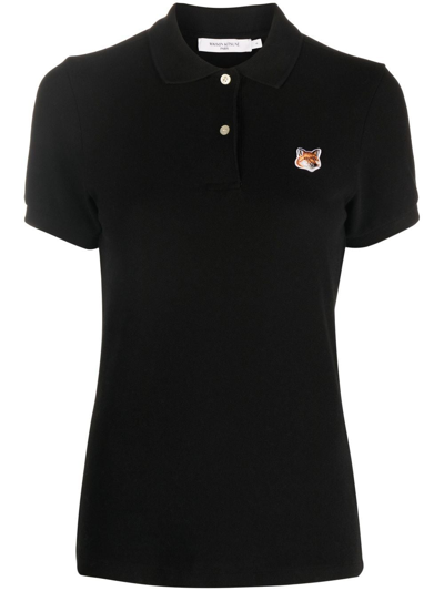 Maison Kitsuné Fox Head Cotton Polo Shirt In Black