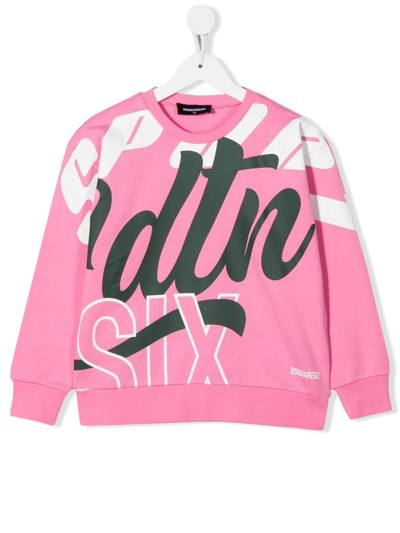 Dsquared2 Teen Text-print Crew-neck Sweatshirt In Pink