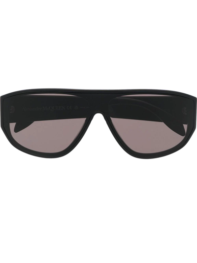 Alexander Mcqueen Graffiti-print Square-frame Sunglasses In Black