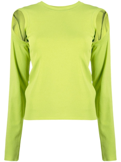 Low Classic Cut-out Round-neck Knitted Top In Green