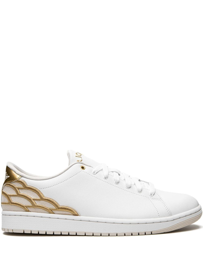 Jordan Air  1 Centre Court Trainers In White/ Brown/ Metallic Gold