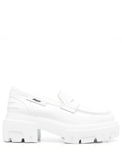 Msgm Chunky Leather Lug Loafers In White