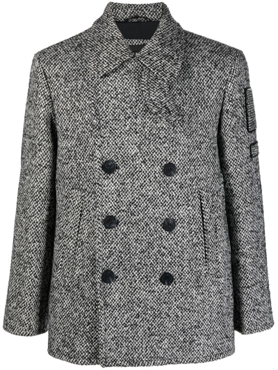 Neil Barrett Double Breasted Speckled Coating Military Peacoat In Grey
