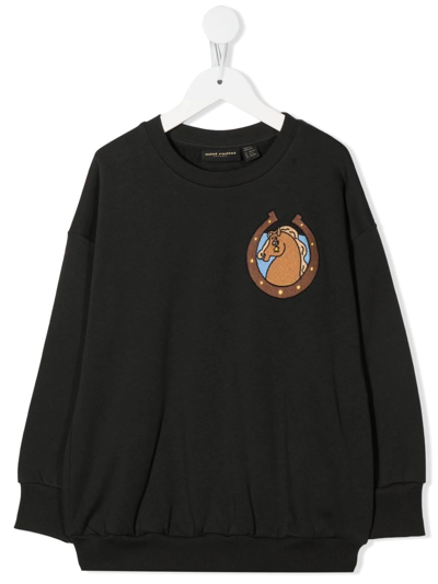 Mini Rodini Kids' Black Organic Cotton Sweatshirt With Graphic Print Embroidered On The Chest