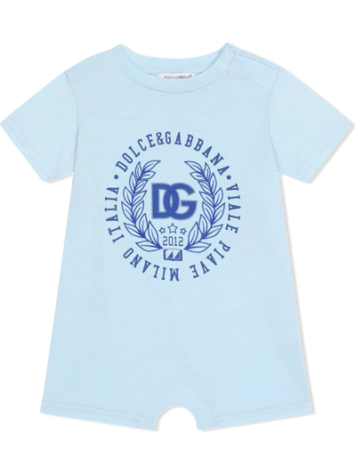 Dolce & Gabbana Babies' Logo-print Short-sleeve Romper In Blue