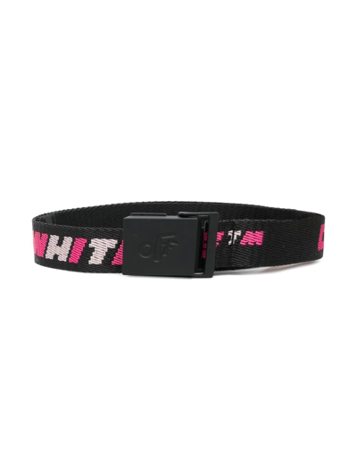 Off-white Kids' Industrial Logo-print Belt In Black