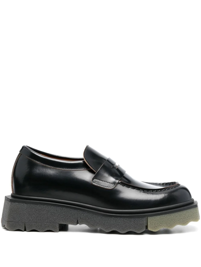 Off-white Leather Sponge Loafers In Black / Military