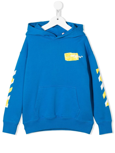 Off-white Kids' Arrows-motif Cotton Hoodie In Blue