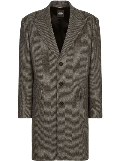Dolce & Gabbana Grey Wool Coat In Black  