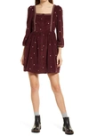 Madewell Embroidered Button Front Cotton Corduroy Minidress In Dark Fig