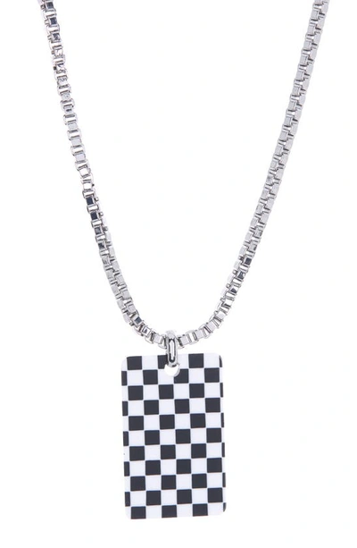 Abound Checkerboard Dog Tag Pendant Necklace In Black- White- Silver