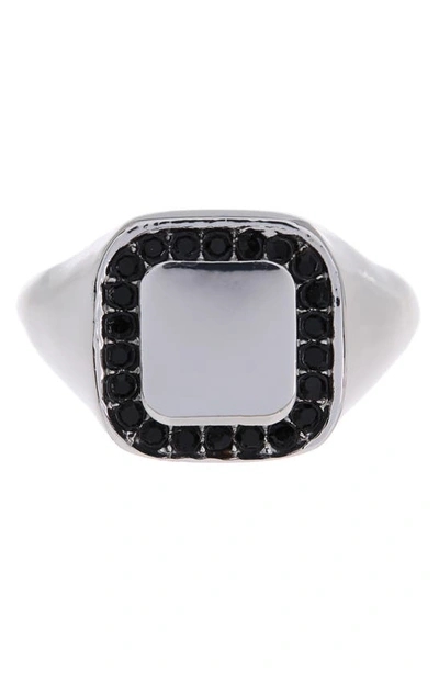 Abound Silver-tone Pavé Crystal Border Signet Ring In Black- Silver
