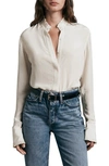 Rag & Bone Icons Jordan Ruffle Long Sleeve Button-up Shirt In Ivory