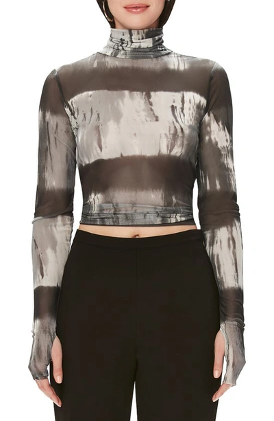 Afrm Zadie Semi Sheer Turtleneck In Black/ White Stripe Tie Dye