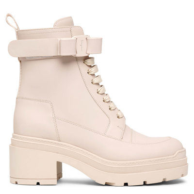 Ferragamo Vara Bow Bone Leather Ankle Boots In White