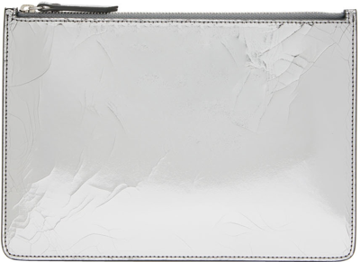 Maison Margiela Small Metallic Cracked-leather Pouch In Silver