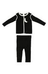 Maniere Babies' Rib Contrast Detail Cotton Knit Top & Pants Set In Black