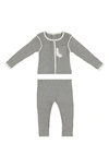 Maniere Babies' Rib Contrast Detail Cotton Knit Top & Pants Set In Heather Grey