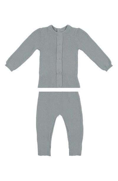 Maniere Babies' Braided Rope Knit Cotton Long Sleeve Top & Pants Set In Slate Blue