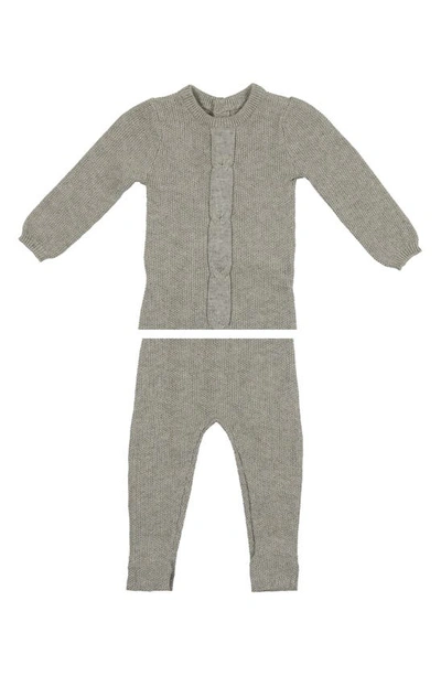 Maniere Babies' Braided Rope Knit Cotton Long Sleeve Top & Pants Set In Dusty Grey