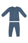 Maniere Babies' Braided Rope Knit Cotton Long Sleeve Top & Pants Set In Heather Blue