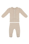 Maniere Babies' Braided Rope Knit Cotton Long Sleeve Top & Pants Set In Heather Sand