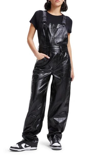 Good American Better Than Leather Faux Leather Overalls In Black Eel001