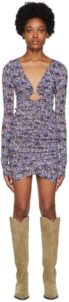 Isabel Marant Purple Celina Short Dress In Silk With Flowers In Utvi Ultra Violet