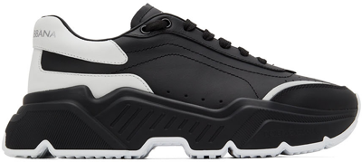 Dolce & Gabbana Daymaster Black Leather Sneakers In Black White