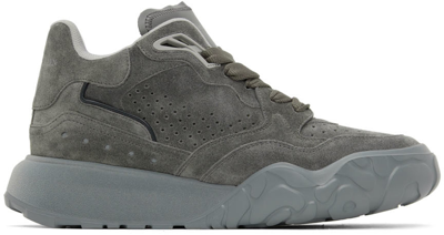 Alexander Mcqueen Court Exaggerated-sole Perforated Suede Sneakers In Grey